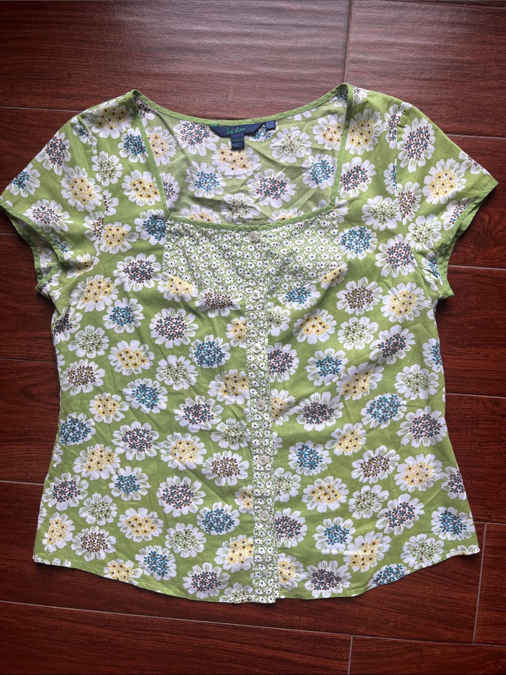 Boden Green Floral Cotton Short-Sleeve Top